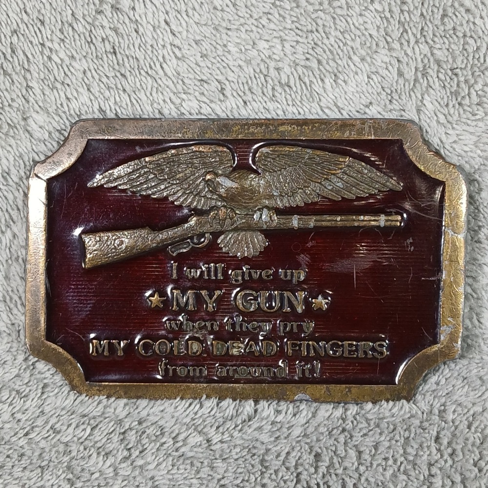 Indiana Metal Craft Belt Buckle Mens OS Burgundy Eagle 1970s Brass Gun Rights